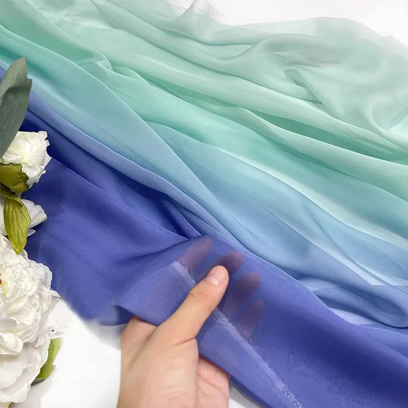 1X1.5M Gradiënt Chiffon Stof Multicolor Brokaat Zijde Tule Handgemaakt Diy Oude Hanfu Podium Dans Jurk Bruiloft Decor Stof