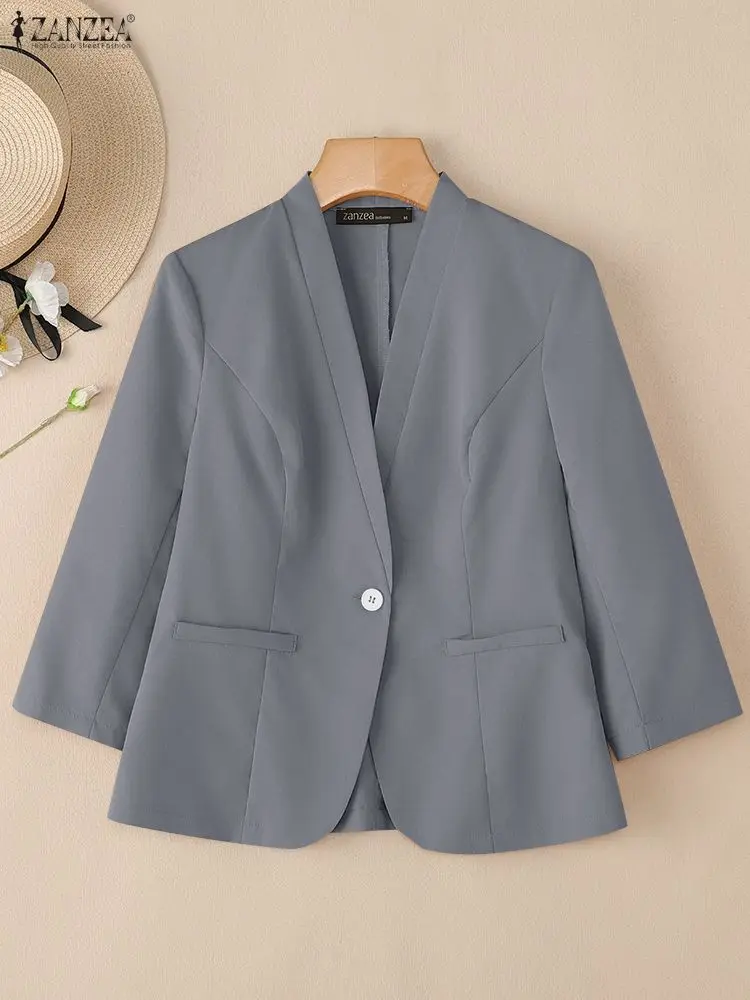 ZANZEA Büro-Bluse für Damen, Herbst-Outwears-Strickjacke, elegantes Arbeitshemd, 2025, stilvolle V-Ausschnitt-Langarm-Tops, solide, dünne Mäntel