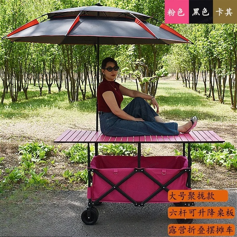 For night market stall trolley foldable lifting table board, camping trolley camp light folding