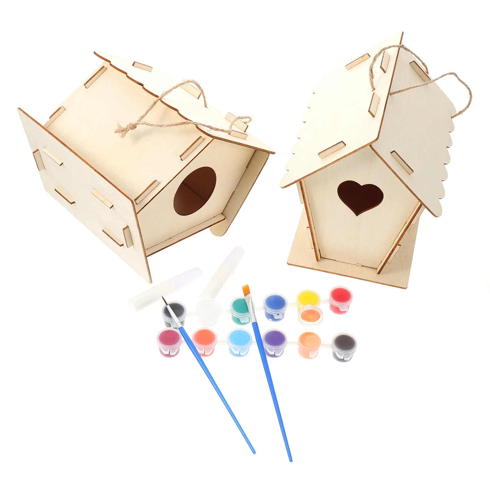 2 set di casette per uccelli in legno kit fai da te artigianato in legno non finito per bambini pittura graffiti decorazioni per il giardino di casa ciondolo albero di Natale
