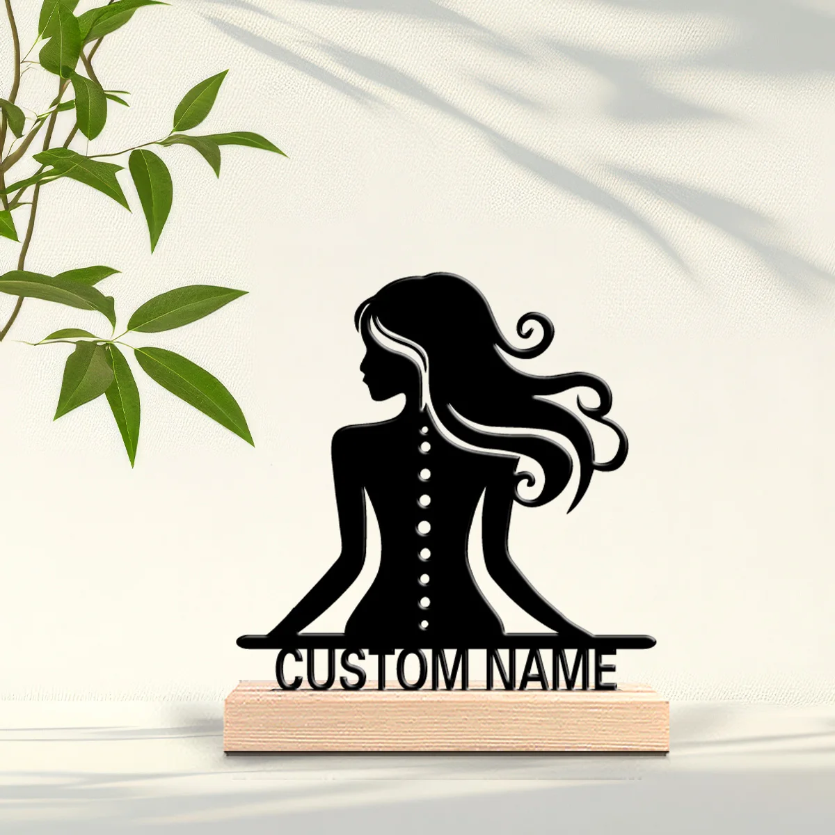 1pc Thriller Personalized Custom woman Metal Statues Botanical Wooden Base Desk Art for Nature Lovers Office Zen Calm Spaces