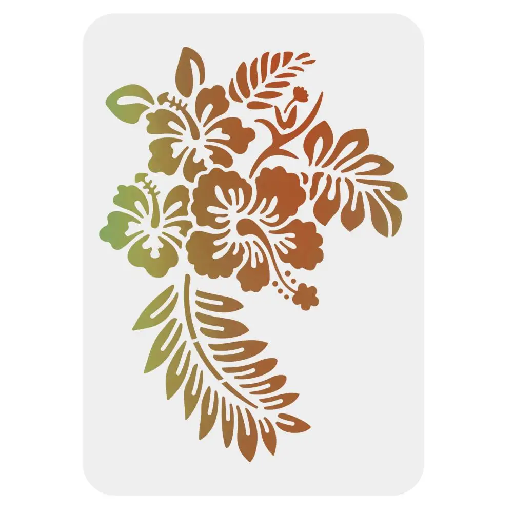 Flowers Leaf Plastic Stencil A4 Size Hawaii Flower Stencils Rectangle Hibiscu Flowers Reusable DIY Template for Walls and Crafts