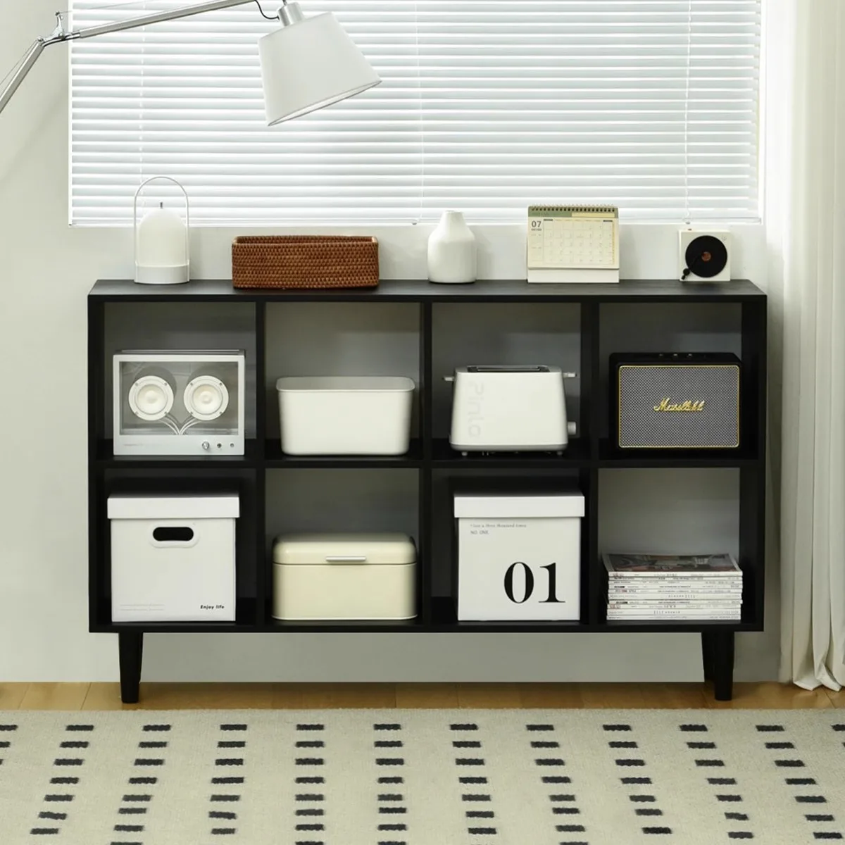 Customizable Customizable Bookshelf Floor-to-ceiling oak storage Black lattice rack