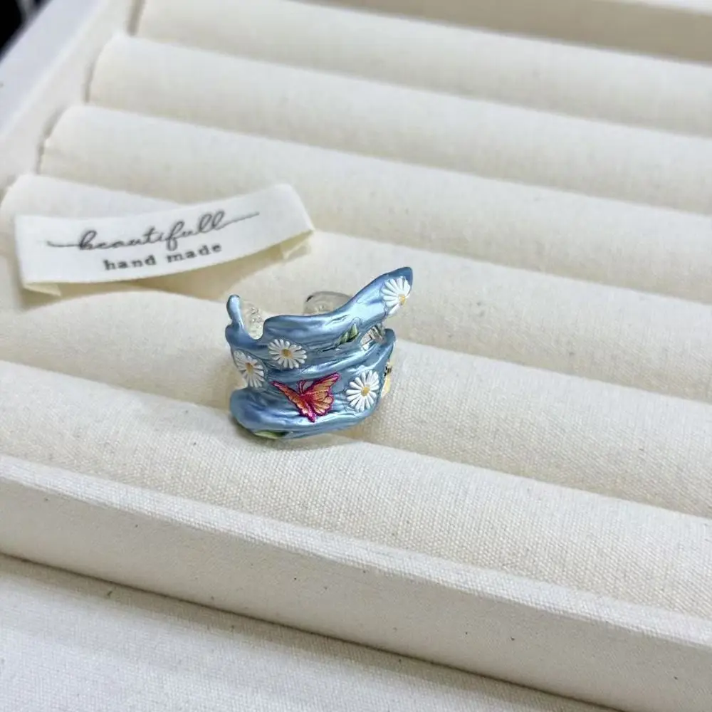 فريدة من نوعها حلقة مفتوحة المينا زهرة خاتم ديزي نازف النفط القلب خاتم اكسسوارات اللوحة غير النظامية المينا الدائري هدية