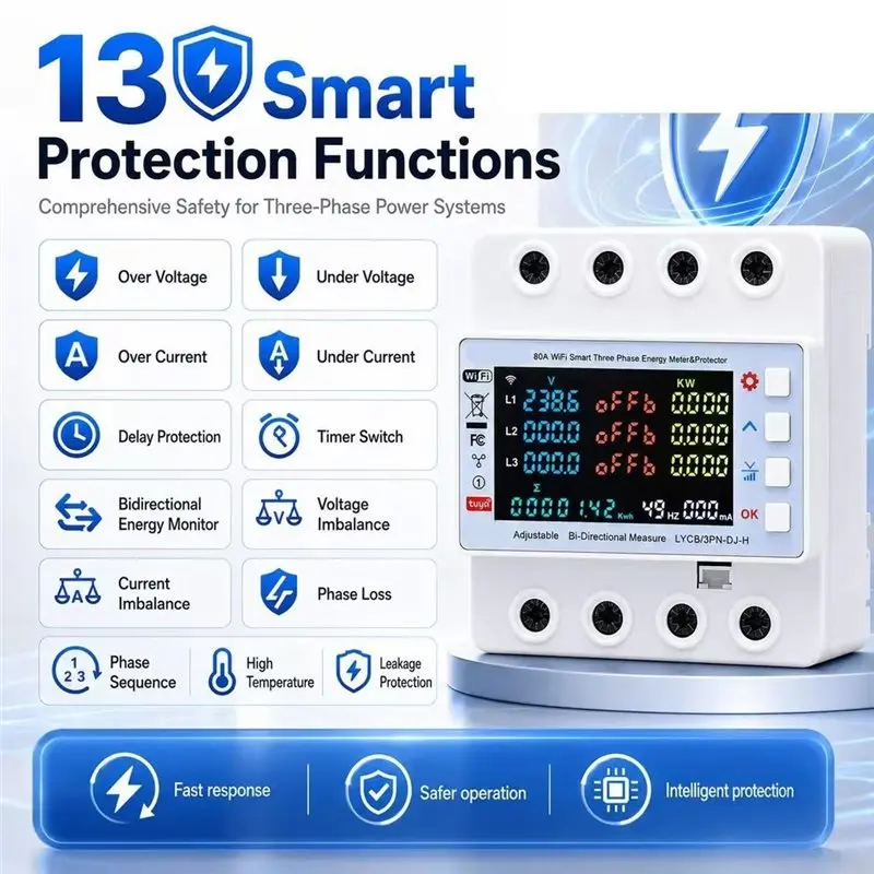 Exquisite-Tuya Wifi 4P 80A For Smart Meter Timer Breaker With Auto-Recovery, Voltage Protection For Smart Life Three-Phase