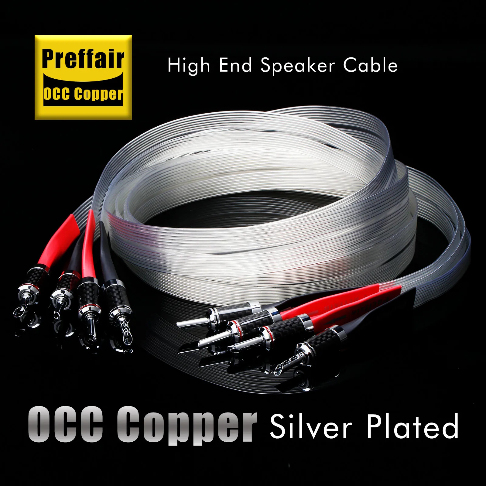 สายลำโพงแบบแบน Hifi OCC ชุบเงิน Audioquest พร้อมปลอกหุ้มคาร์บอนไฟเบอร์ หัวปลั๊กแบบกล้วยชุบโรเดียม