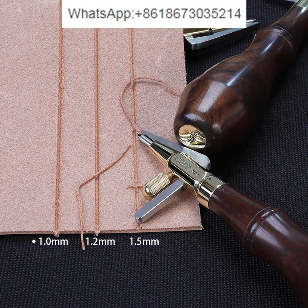 Leather Groover Tool Set With Black Walnut Handle 1/1.5/2MM M390 Steel Head Adjustable Edge Crease Stitching Groover