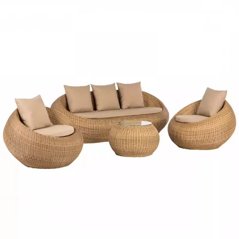 Outdoor sofa courtyard terrace rattan chair three-piece set coffee table circular garden leisure rattan furniture rattan sofa