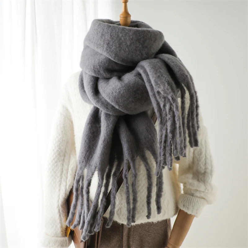 Lenço de inverno para mulheres caxemira quente sólido pashmina cobertor envolve feminino grosso macio bufanda grande borla xale longo poncho echarpe