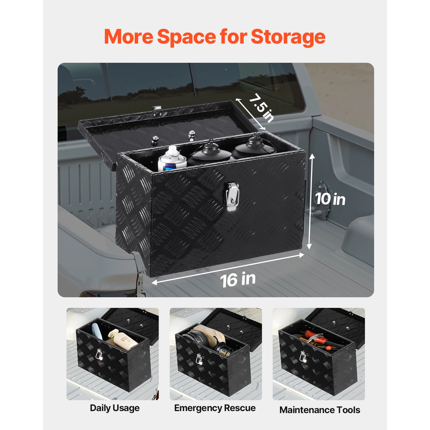 SucceBuy Heavy Duty Aluminum Truck Bed Tool Box, Stripes Plated Tool Box with Handle Storage Toolbox Chest Organizer for Trailer