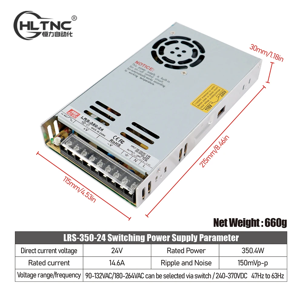 HLTNC  AC 110V 220V Adjustable DC Voltage Stabilization Digital Switching Power Supply 0-24V 14.6A 350W for Stepper Motor Cnc