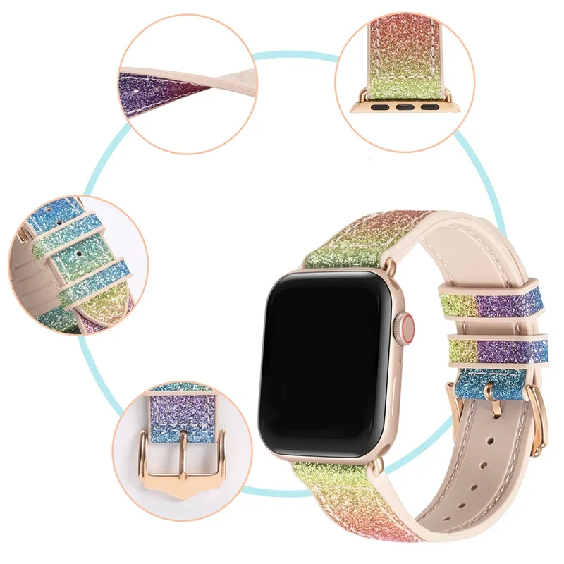 Кожаный + силиконовый ремешок для Apple Watch Ultra Band 44 мм 45 мм 49 мм 42 мм 46 мм Браслет для iwatch 10 9 8 7 6 5 4 SE 40 мм 41 мм