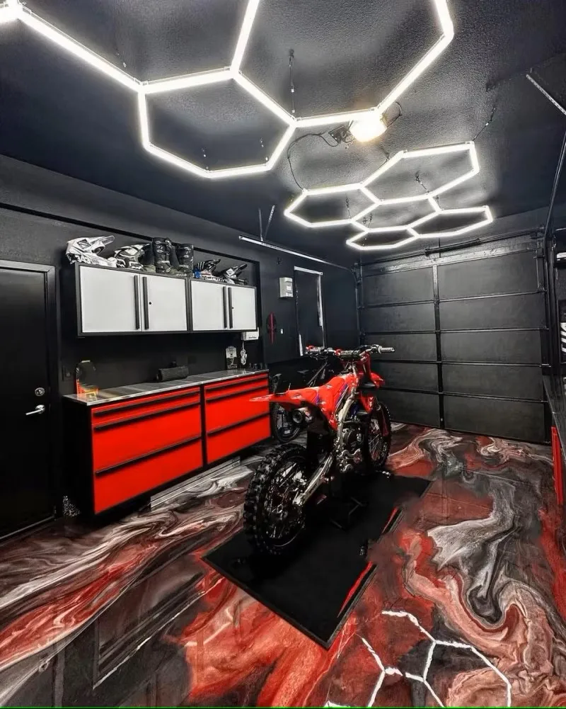 

Showroom Ceiling Lighting Honeycomb Car Wash Detailing Hexagon LED Work Light For Garage LED Garage Light