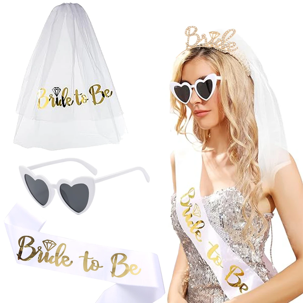 Bride to Be Set Sash Veil Heart Shaped Sunglasses Bridesmaid Gifts Hen Party Bridal Shower Bachelorette Wedding Decors Supplies