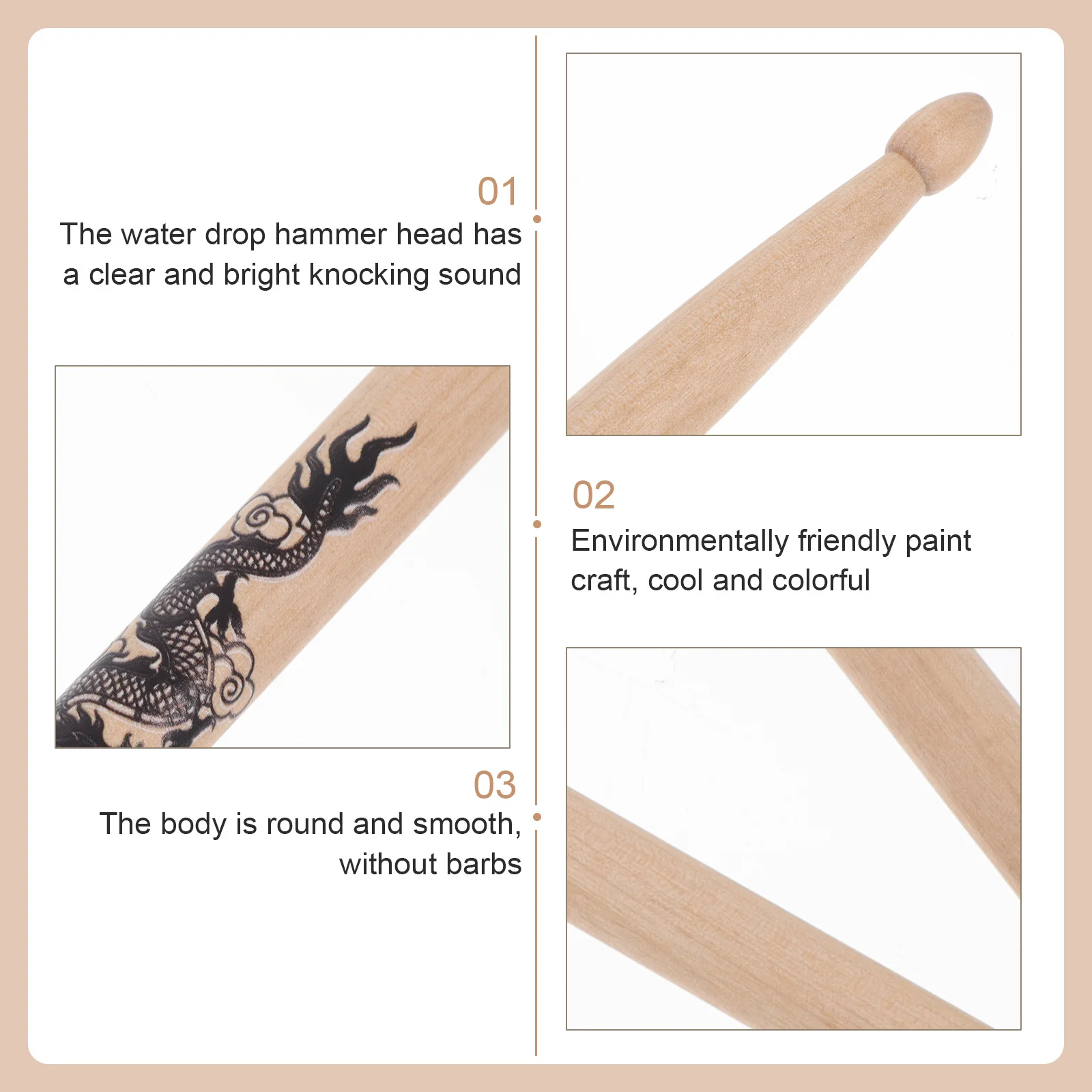 

2Pcs Professional Drumsticks Crisp Sound Non Slip Comfortable Grip Durable Wooden Percussion Instrument Stick Useful Drumstick