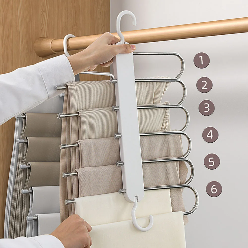 Multilayer Stainless Steel Clothes Trouser Hangers Pants Storage Hangers Retractable Clothes Organiser Rack Home Storage Hanger