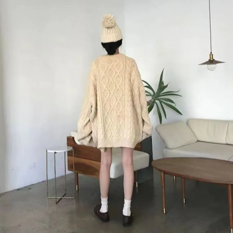 2022 Winter Fall New Women Sweaters Pullovers Oversize Knitted Lantern Sleeve Sweater Solid Fashion Minimalist Knitwear Simple