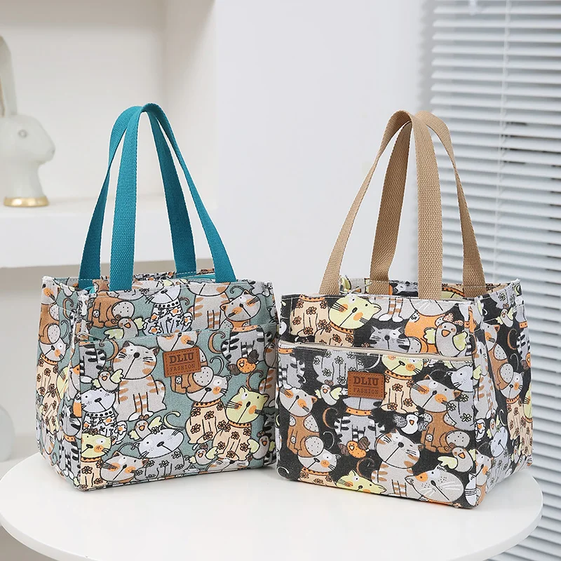 Aesthetic Floral Print Lunch Bag Insulated Large Capacity Bento Bag Thermal Cooler Handbag For School Work, Travel Picnic