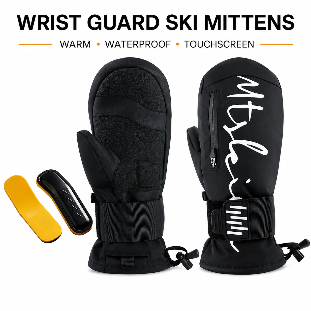 Ski Mittens Waterproof Thermal Touchscreen Snowboard Gloves Removable Wrist Guards EVA Cushioning for Winter Cycling
