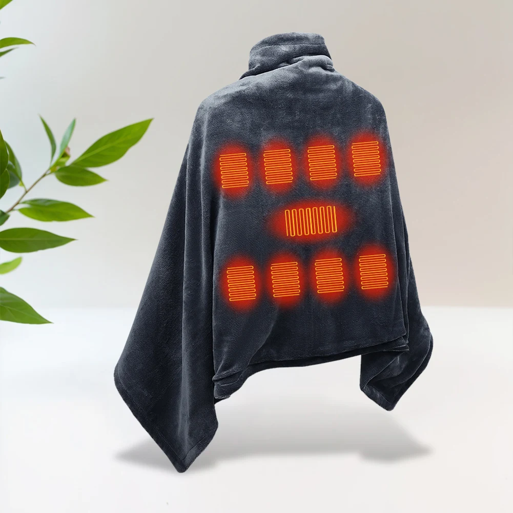 Wearable Heating Electric Blanket Shawl 3 Heated Level Throw Blanket 5v USB Charging Coral Velvet 8 Heated Areas Fast Heating