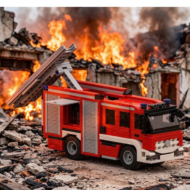 Building Blocks Dutch Fire Ladder Truck MOC-149499 Modular Fire Truck 504 Pieces Birthday Gift Toy Christmas Gift