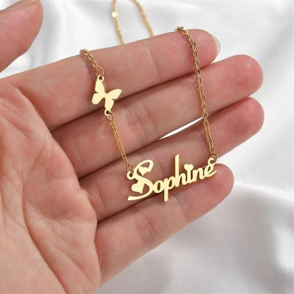 

Customize Birth Name Pendant zNecklace for Women Fashion Stainless Steel Butterfly Letter Nameplate Necklaces Choker Jewelry