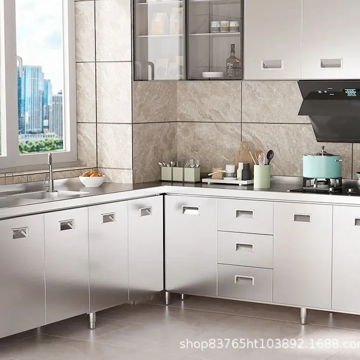 304 stainless steel integrated cabinet kitchen integrated stove cabinet storage cupboard sink cabinet thickened high temperature