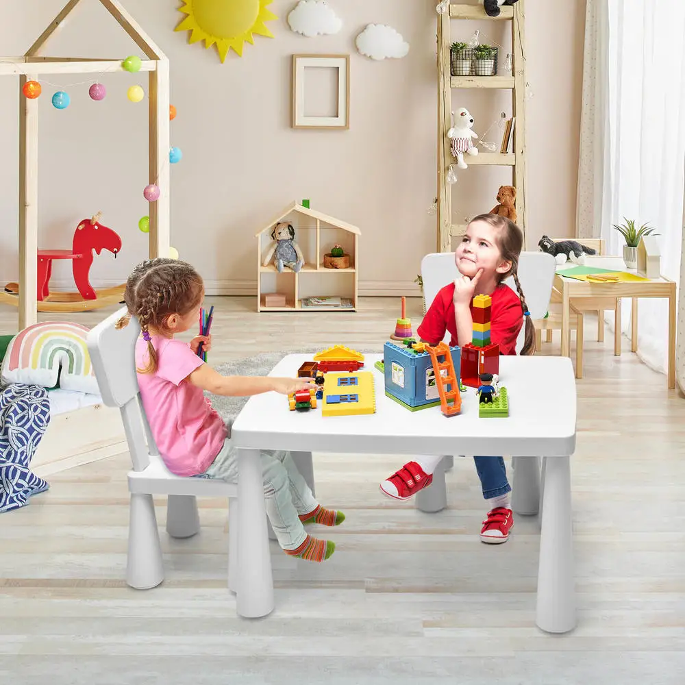 3 Pieces Toddler Multi Activity Play Dining Study Kids Table And Chair Set-White
