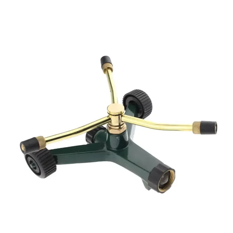 Brass 3 Arms Adjustable Vortex Sprinkler with Wheel Base for Garden Lawn Watering