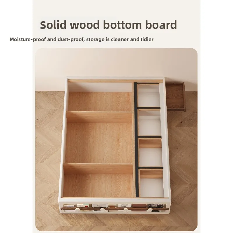 Solid wood bed, simple modern tatami box bed, small apartment with railing storage bed