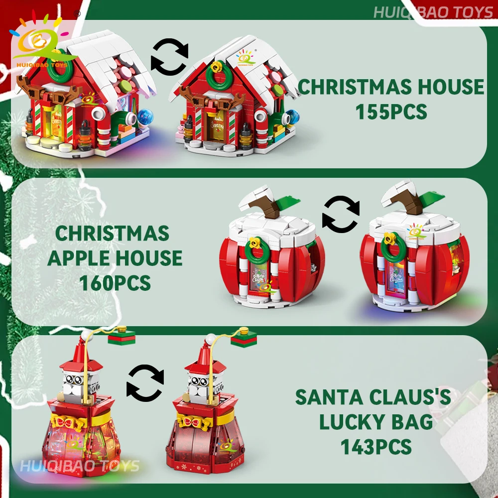 HUIQIBAO Christmas Apple Tree Santa Claus with LED Muisc Model Building Block DIY Snowman Bricks Toys for Children Adult Gift view 4