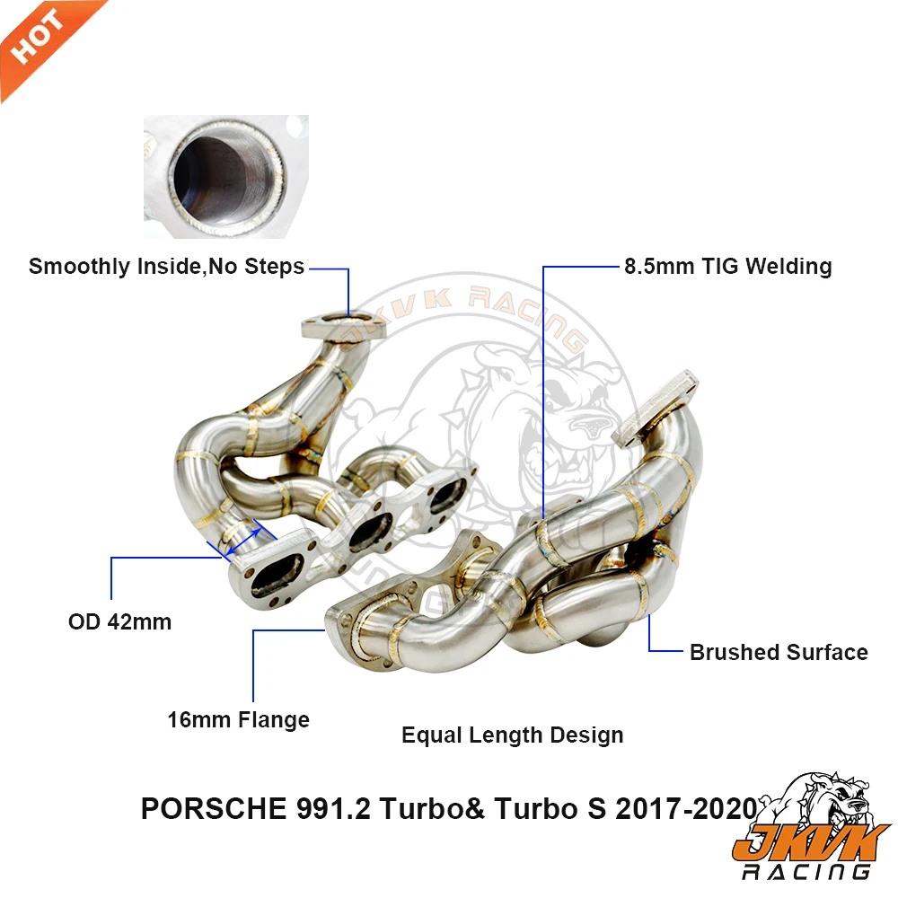 

JKVK RACING Brushed 3.0mm Stainless Steel Pipes Performance Headers Manifold For Pors che 991.2 2017-2020 Turbo&Turbo S 3.8L