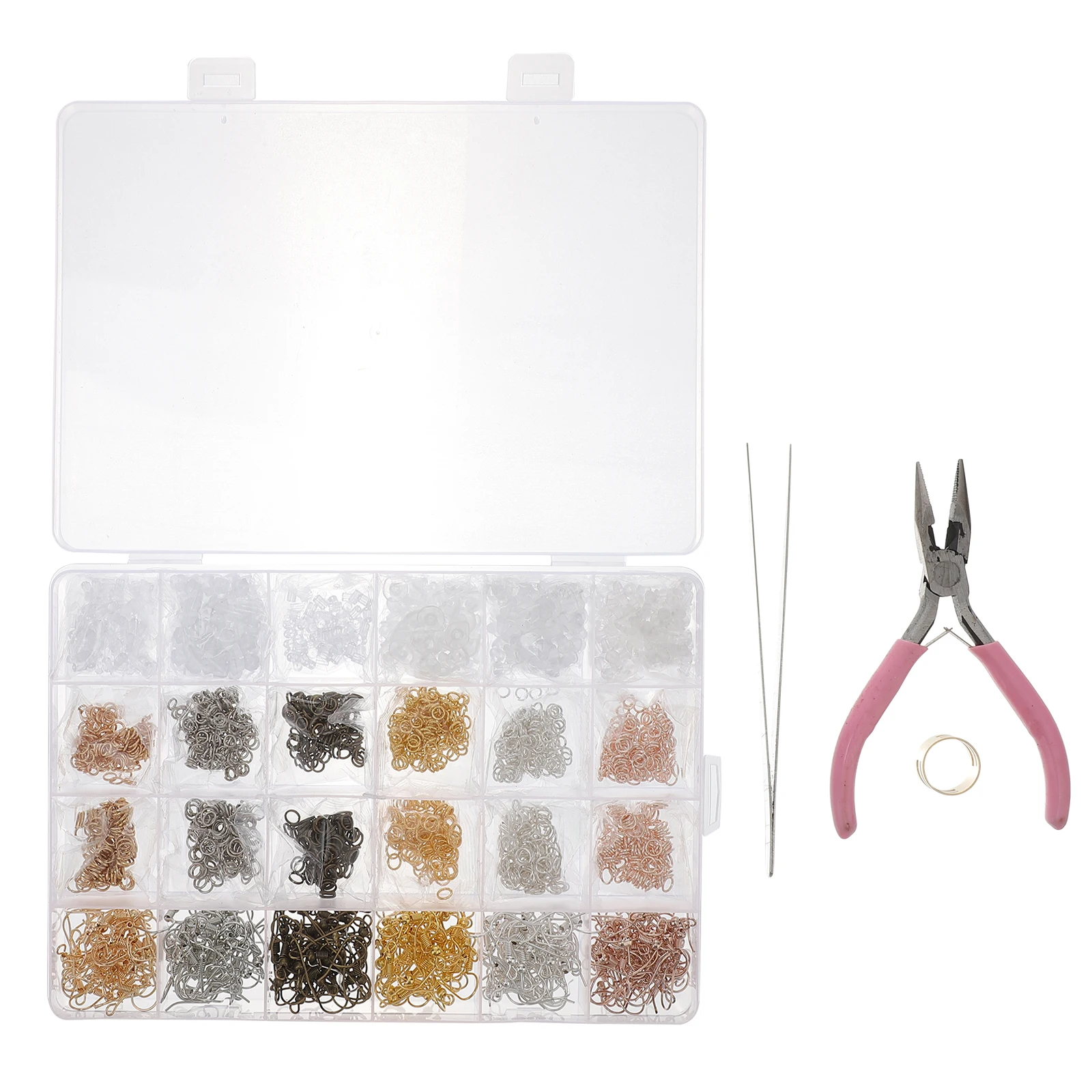 

Earring Making Kit Silver Jewelry Findings Studs Hooks Accessories Pliers DIY Material High Quality Metal Skin Friendly Storage