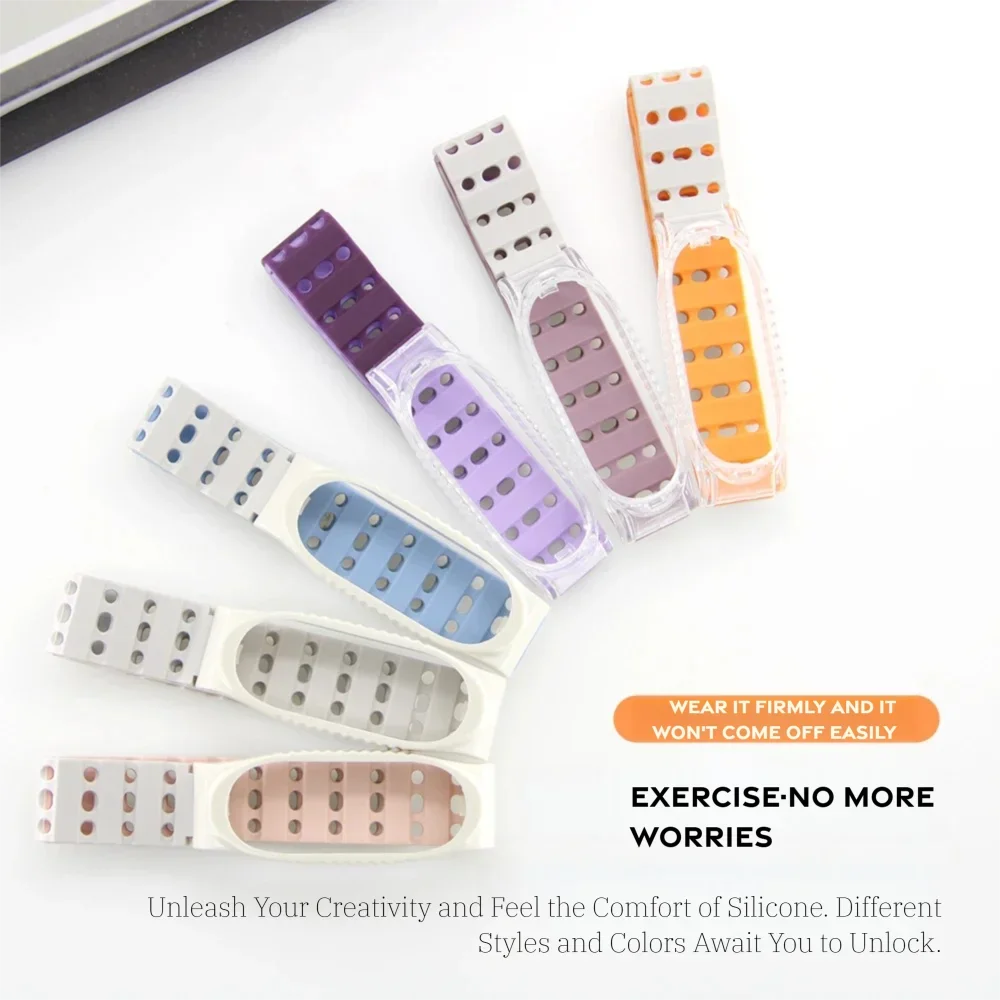 For Xiaomi Band 3/4/5 Air Hole Silicone Magnetic Watch Strap Quick Release Durable Breathable Sport Smartwatch Band Men Women