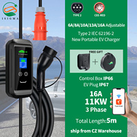 ISIGMA 11KW 16A Type2 Tuya APP WIFI Control EV Portable Charging Box Electric Car Charger CEE RED Plug Vehicle Charger 5M