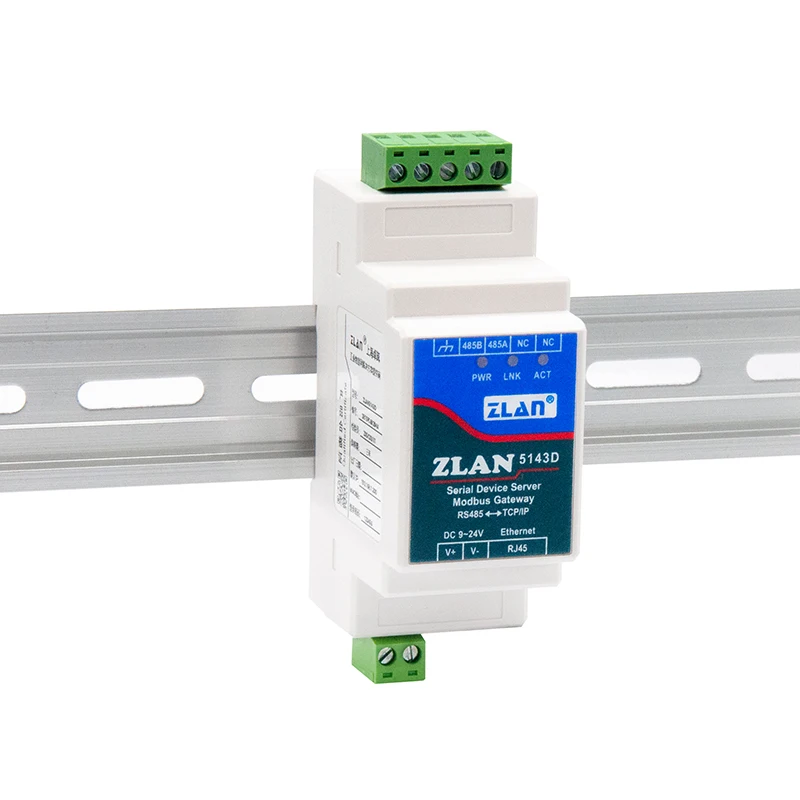 ZLAN5143D Small Size Din Rail Mounted Modbus RTU TCP Ethernet One Serial Port IoT Applications Modbus Communication Networking