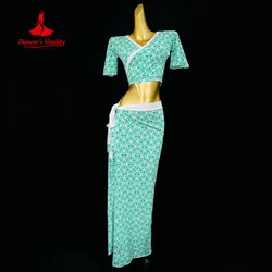Belly Dance Practice Clothing for Women - V-neck Short sleeved Top+Sexy Long Skirt 2pcs Adult Oriental Dance Training Set
