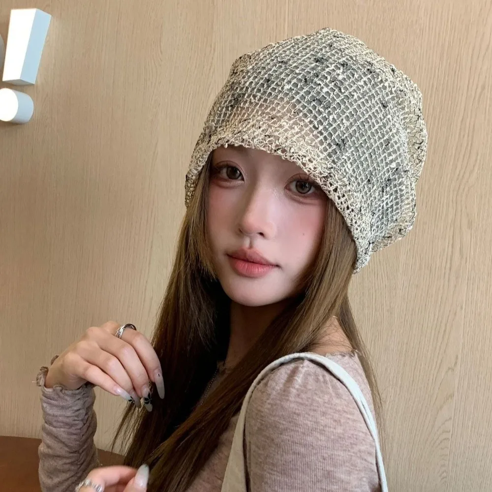 

Fashion Bohemian Style Mesh Beanies Hat Thin Korean Style Knitted Hat Ethnic Style Handmade Hollowed Out Beanie Cap Outdoor