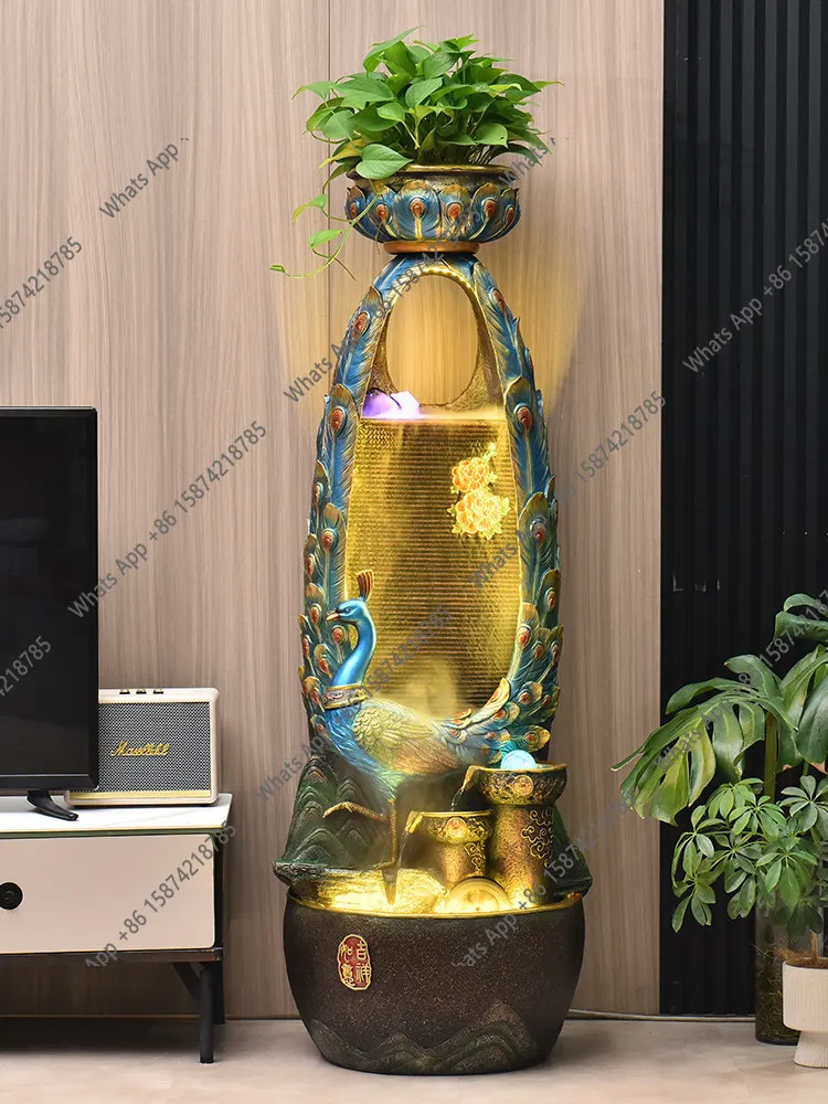 Peacock circulation water lucky feng shui wheel water curtain wall ornament living room entrance