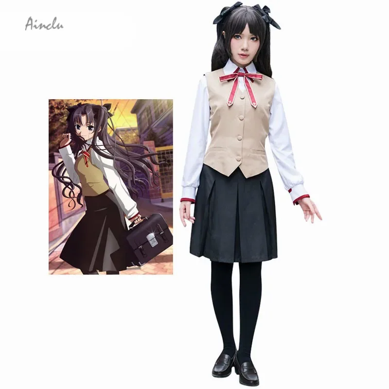 Ainclu Customize for adults Free Shipping New Fashion Fate Stay Night Tosaka Rin Halloween School Uniform Cosplay Brand Costumes