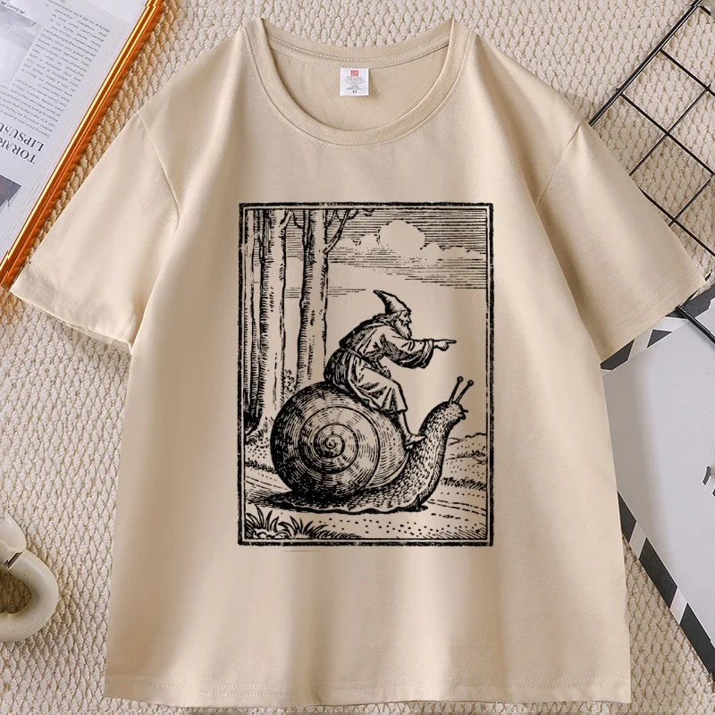 Mittelalterliches Snail Rider Grafik-T-Shirt, Vintage 90er Jahre Fantasy-T-Shirt, Baumwolle, kurzärmelig, Rundhalsausschnitt, bedruckte T-Shirts, lässige bedruckte T-Shirts – Detail 6