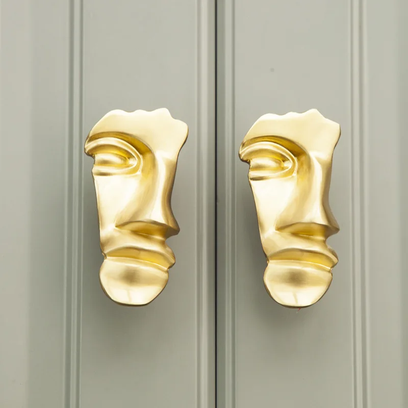 8PCS Solid Brass Face Mask Furniture Pulls Handles Drawer Knobs Cupboard Wardrobe Closet Dresser Shoe Wine Cabinet Pulls Gifts