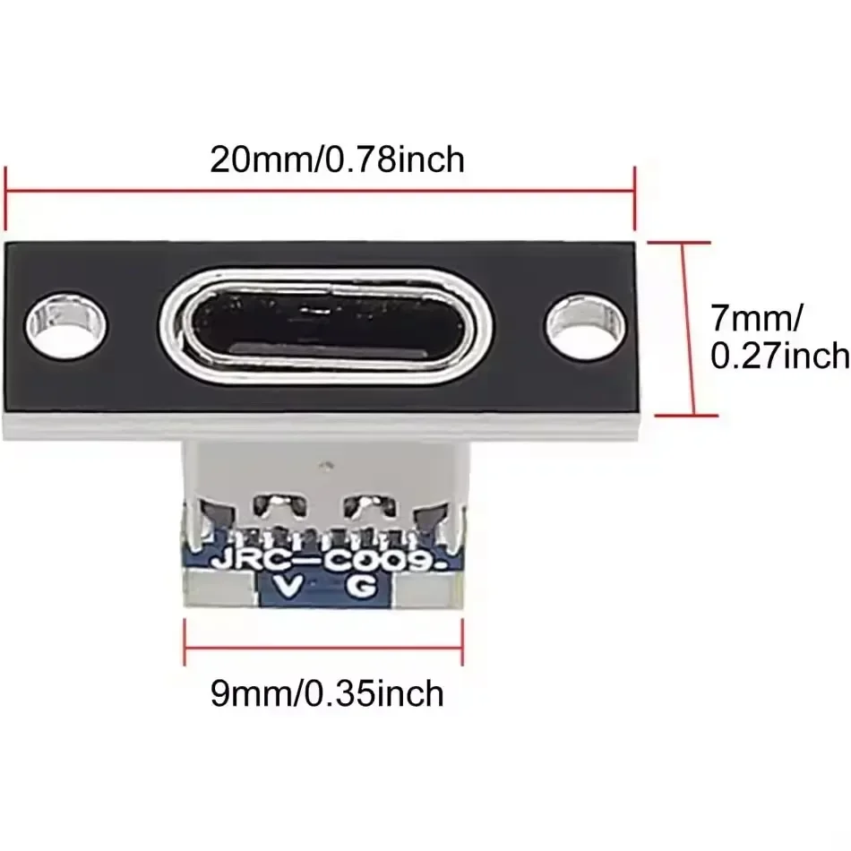 5/20 قطعة USB جاك 3.1 Type-C 2Pin 4Pin موصل سالب جاك منفذ شحن البيانات قاعدة شحن كهربائية صغيرة مع لوحة تثبيت