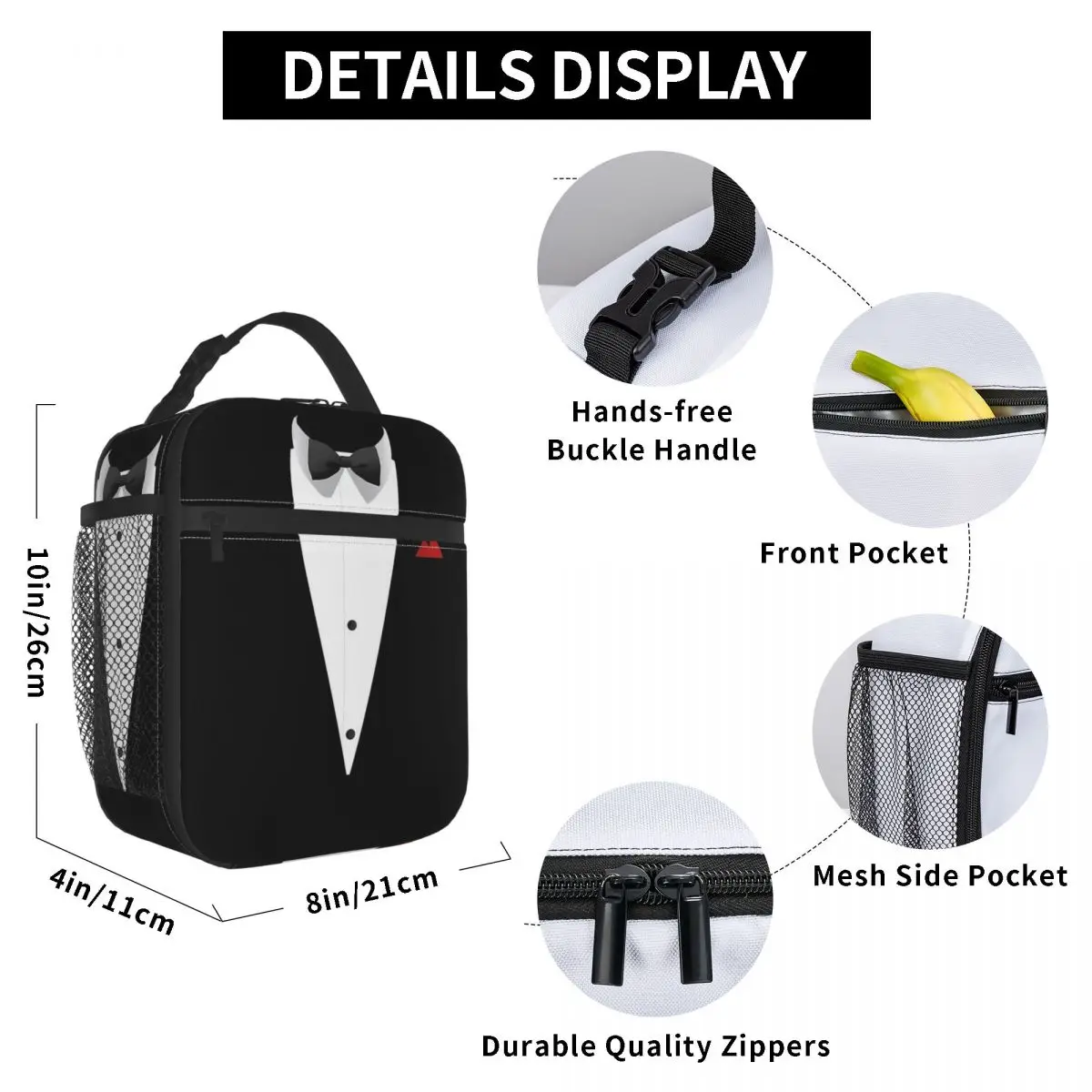 Tuxedo Design With Bowtie For Weddings And Special Occasions Insulated Lunch Bag Food Box Tote Portable Lunch Boxes Container