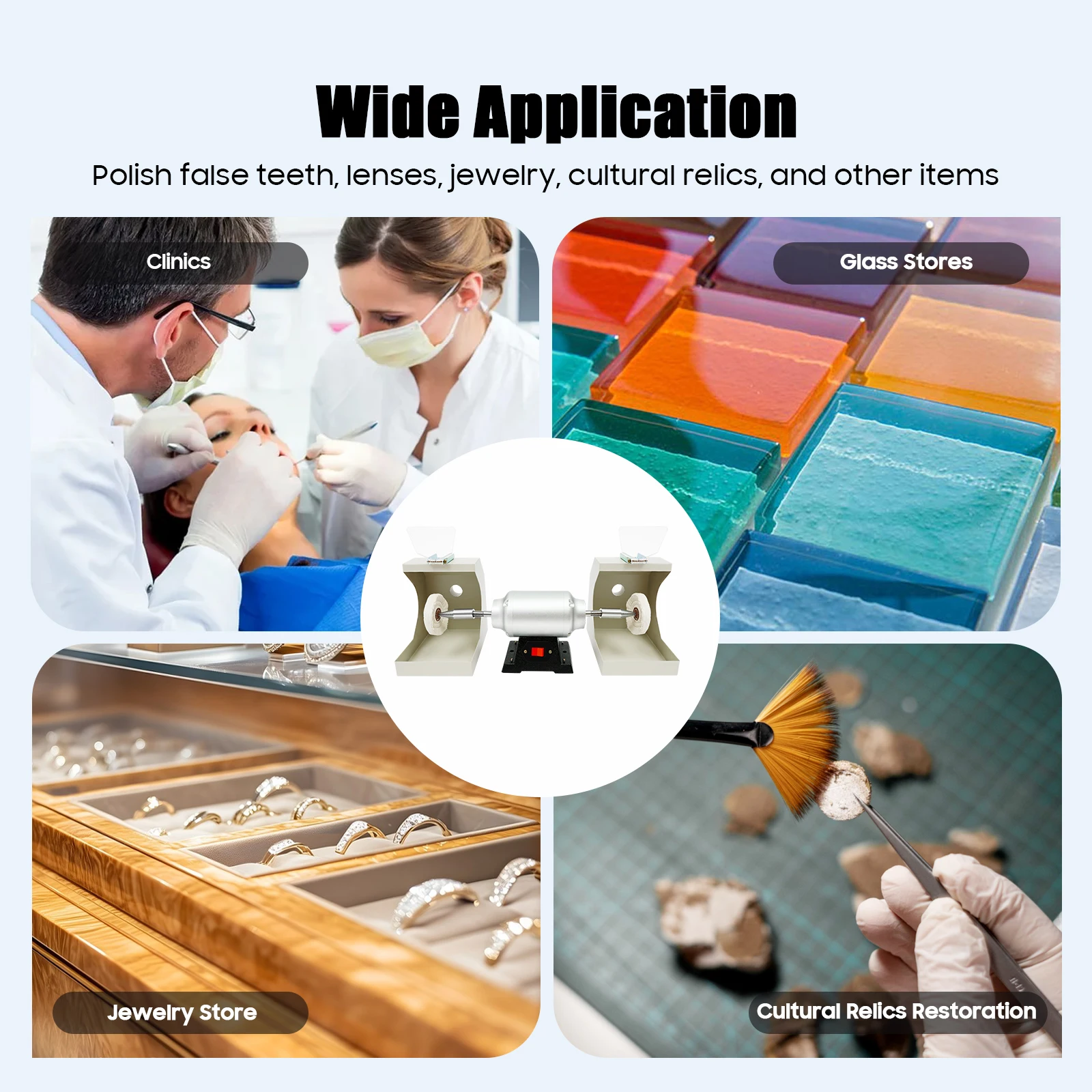 Set completo Lucidatore a doppia posizione Fuso durevole Facile da pulire A basso rumore per il ripristino dei relici Negozi di gioielli Cliniche dentistiche