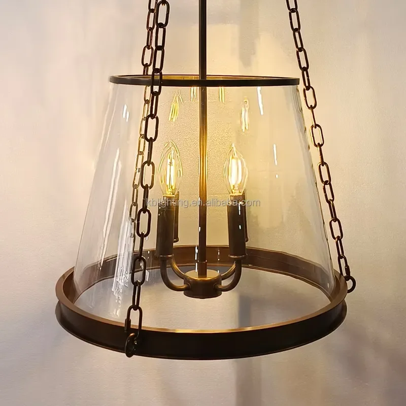 Modern Simple Indoor Decoration Hotel Brass Glass Lampshade Chandelier Pendant Lamp