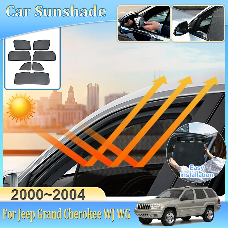For Jeep Grand Cherokee WJ WG MK2 2000 2001 2002 2003 2004 Car Magnetic Sunshade Anti-UV Sun Visor Mesh Sun Shade Accessories