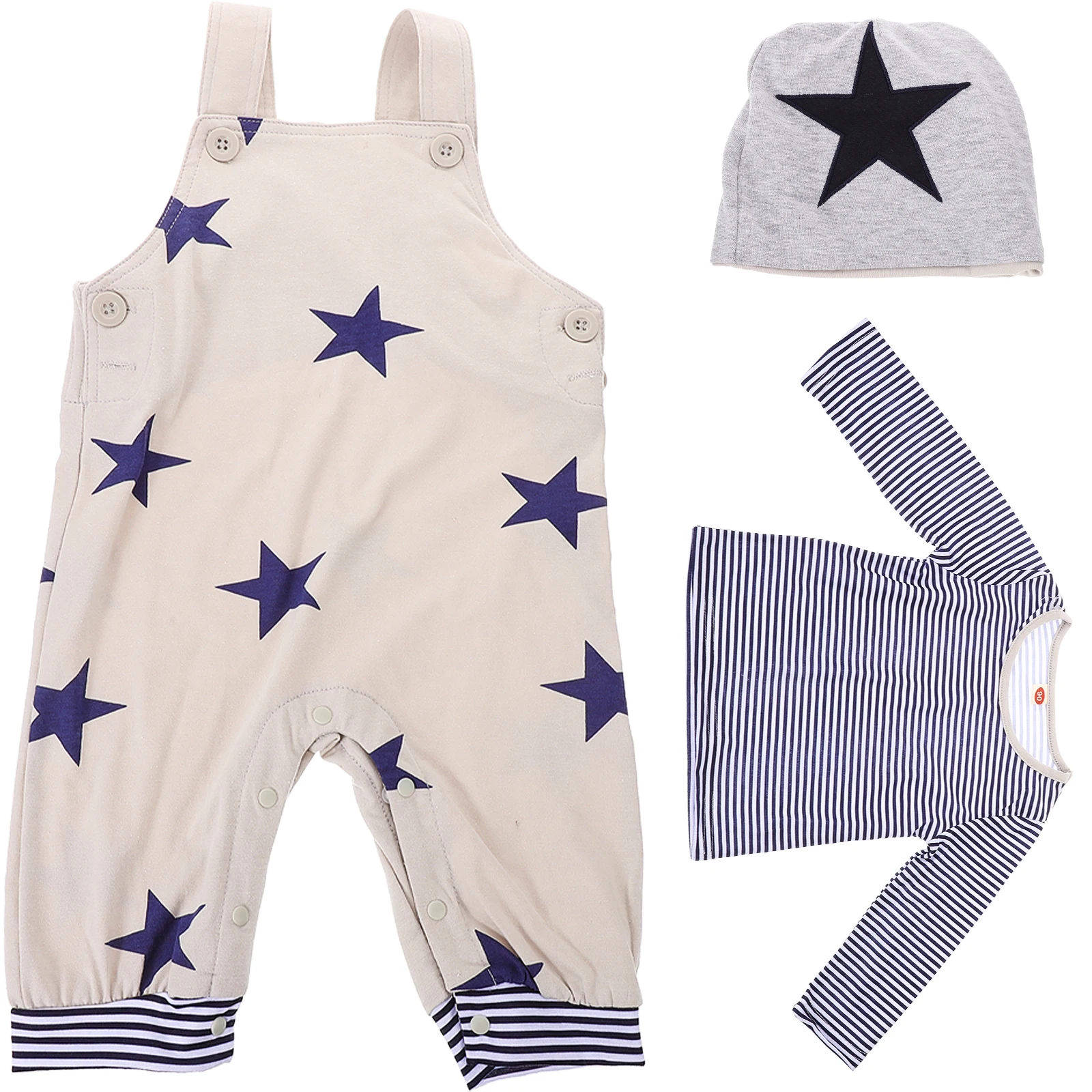 

1Set Stars Printed Overalls for Boy Baby Long Sleeve T-Shirt Outfit Set Breathable Comfortable Spring Autumn Toddler Clothing