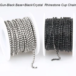 SS6 2mm Gun-black Crystal/Black Rhinestone Cup Chain Glass Crystal Rhinestone Trim For DIY Garment Decoration