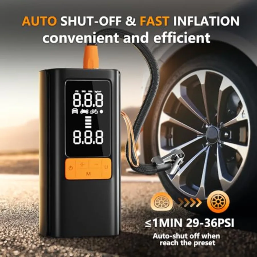 Portable Air Compressor 150 PSI Tire Inflator for Car Motorcycle Bike Tires and Sports Balls with Digital Pressure Gauge LED Li